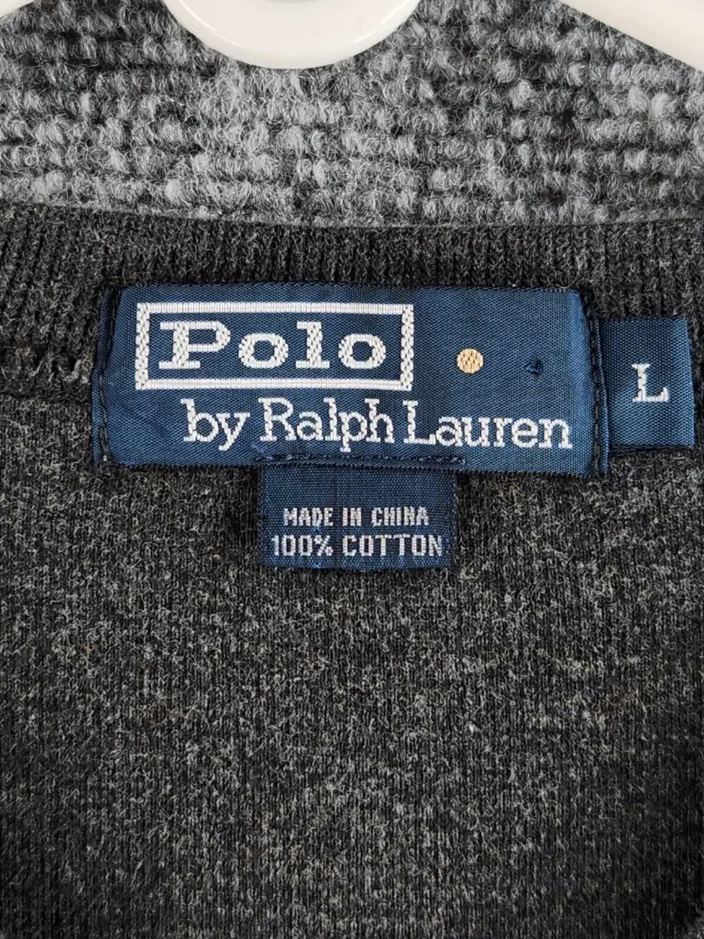 Polo Ralph Lauren Mediumweight Large Knit Gray Cotton V Neck Sweater Pony Logo